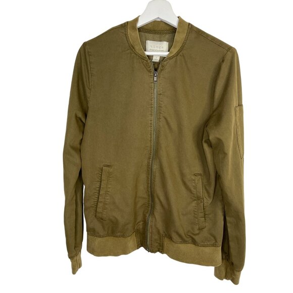 Hinge Olive Green Bomber Jacket Womens Small Lightweight Zip Front Casual Fall - Picture 11 of 13